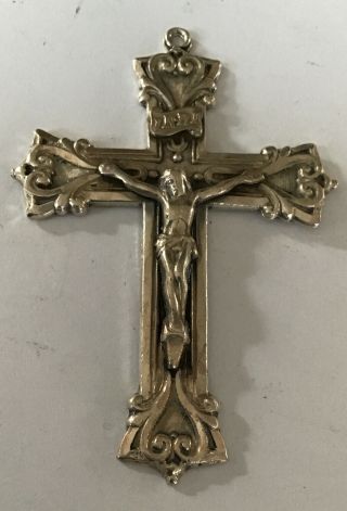 Vintage Chapel Sterling Silver Crucifix Cross Pendant 2.  25” Long