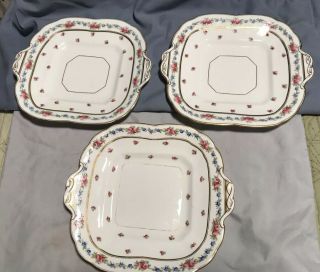 3 Antique K3616 Brown Westhead Moore Cauldon Porcelain Plates Her Majesty Potter