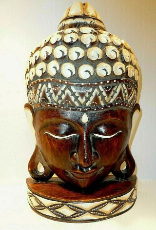 Wooden Buddha Head Face Statue