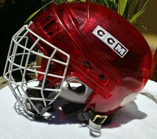 CCM Men ' s Dark Red Ice Hockey Protective Helmet w.  Cage,  Chin Guard Small SM - 15 2
