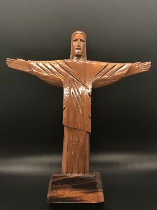Christ The Redeemer Carved Wooden Statue Rio Brazil 9.  5” Tall Jesus Figure