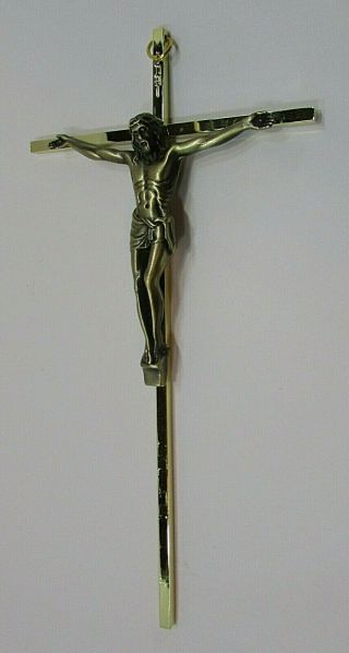 Vintage Bronze Brass Metal Jesus On Cross Old 5x10 Crucifix Wall Hanging Sh