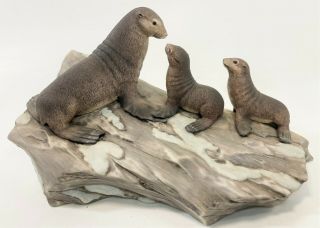 Rare 8 " Lenox Fur Seals Mother Cubs Wildlife Porcelain Figurine Statue W Box