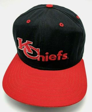 Kansas City Chiefs Hat Vintage 1990s Black Red Adjustable Cap Era Usa Made