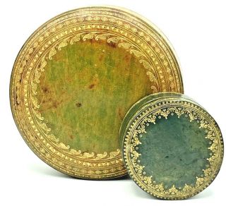 Vintage Italian Leather Round Trinket Boxes Made In Italy