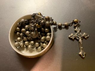 Italy Silver Rose Bead Catholic Mary Rosary Crucifix Cross Necklace 13”