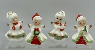 Vintage Napcoware Bone China Miniature Christmas Angels Spaghetti Trim Set Of 4