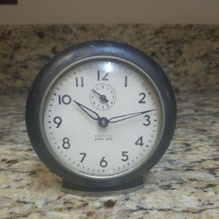 Old Westclox Type 5 Baby Ben Mechanical Alarm Clock Round Black Case Runs