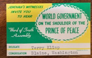 Watchtower 1965 District Assembly Lapel Card