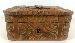Antique Hand Carved Wood Trinket Jewelry Box Ornate Signed 3