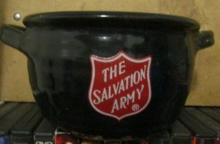 The Salvation Army Small Ceramic Kettle Black 4 1/2 " Across X 2 3/4 " Tall
