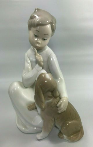 Lladro Shhh Quiet Puppy Boy with Dog Spaniel Porcelain Figurine 4522 Retired 3