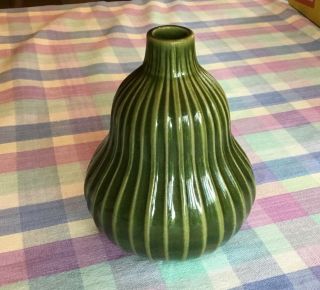 Jonathan Adler Green Ribbed Gourd - Shaped Vase,  Height 6.  5 ",  Width 5 " Euc