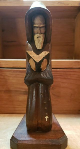 Carved Wood Painted Hooded Priest Friar Monk Reading Bible Statue 3
