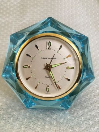 Vtg Phinney - Walker Blue Lucite Acrylic Alarm Clock 50th Anniversary Germany