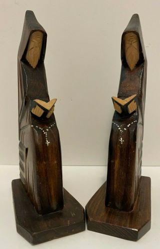 Set Of Hand Carved Wooden Bookends Monk Priest Reading 8 Inches Tall Vintage