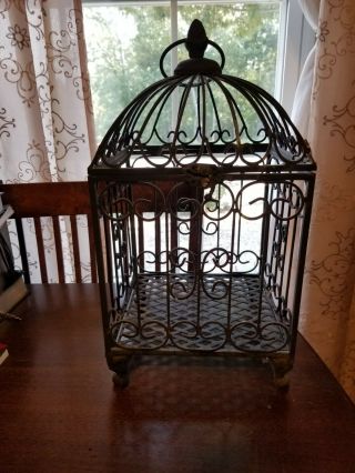 Vintage Heavy Metal Ornamental Bird Cage With Claw Feet.