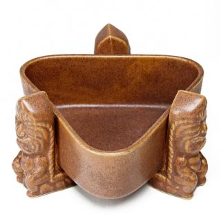 Vintage Mid Century Omc Japan Three Tiki Triangle Footed Pottery Bowl