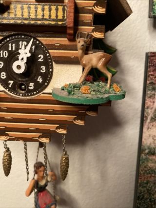 Mini Vtg Schwarzwalduhr Black Forest Clock Swinging Girl Miniature Cuckoo 3