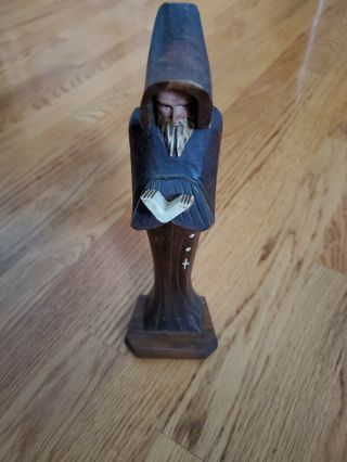 Vintage Hand Carved Wood Statue Or Bookend Of Standing Monk,  Priest,  Friar