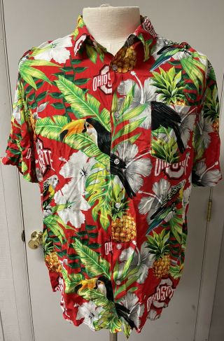Mens Ohio State Buckeyes Hawaiian Camp Button Down Shirt X - Large Xl Viscose Osu