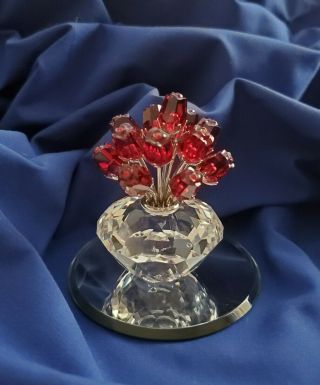 Swarovski Crystal " Vase Of Roses " 15 Red Roses Scs Jubilee - No Flaws