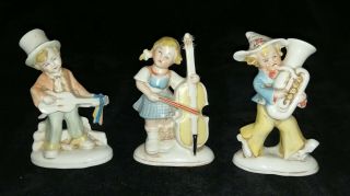 3 Vintage German Porcelain Figurines Of Children Musicians
