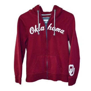 Oklahoma Sooners Sweater Womens Medium Red Hooded Sweatshirt Full Zip Hoodie