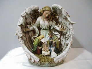 Resin Guardian Angel With Wings Protecting Holy Family 10 1/4 " Tall