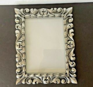 Vtg 80’s Mexican Ornate Hand - Crafted Pewter (15”h X 11 - 1/2”w) Wall Hanging Frame