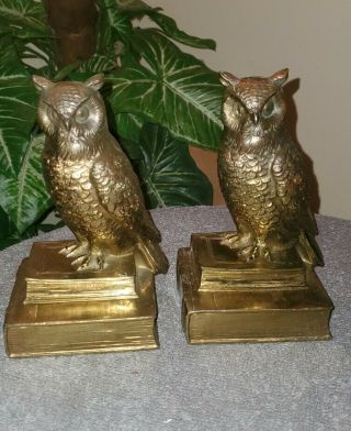 Vintage Solid Brass Owl Bookends