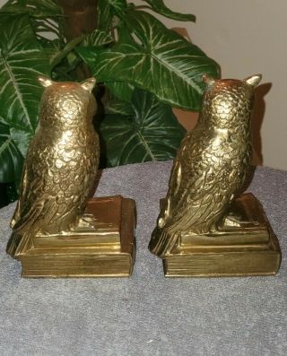 Vintage Solid Brass Owl Bookends 2