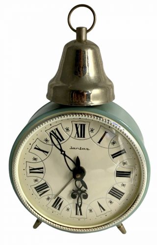 Vintage Ussr Russian Jantar 4 Jewels Mechanical Alarm Clock 1960s Blue Retro