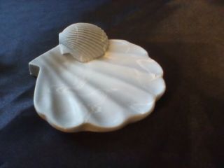 Vintage Sea Shell Soap Dish Blue White Swirl Ceramic Nautical Beach Theme