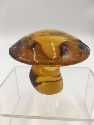 Vintage Viking Amber Art Glass Mushroom Paperweight 2.  25 " H X 2.  75 " W 1960’s Mcm