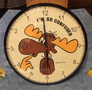 Vintage Rare Bullwinkle The Moose Backwards Wall Clock Usa