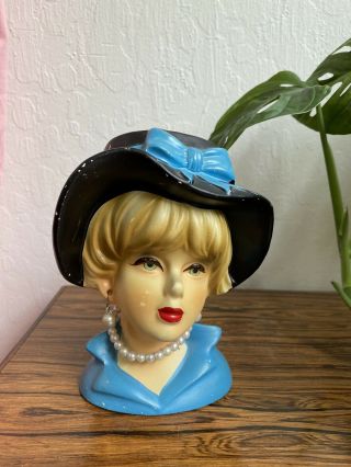 Vintage Rubens 4107 Lady Head Vase With Hat,  Pearl Necklace & Earrings