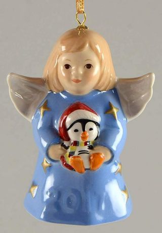 Goebel Angel Bell Ornament Angel With Penguin - Ocean Blue - 42c 11186206