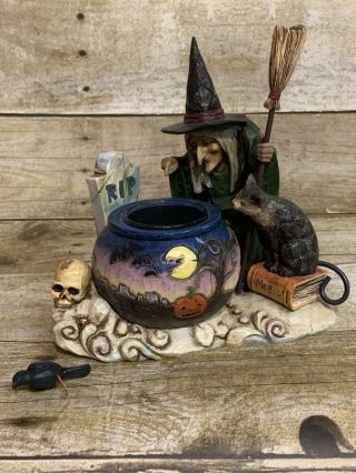 Jim Shore Witch W/ Cauldron Tealight & Cat,  C4006317,  Heartwood Creek 2006