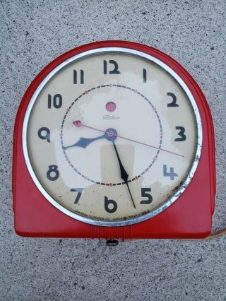 Vintage Telechron Red Electric Wall Clock Art Deco