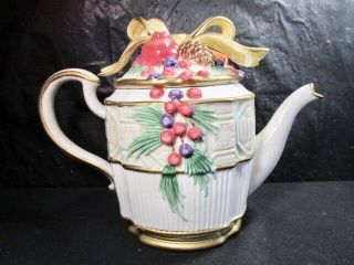 Fitz And Floyd Holly Teapot With Lid - Celebrate The Holidays In Style