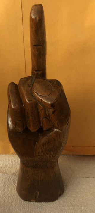 Vintage Solid Wood Carved Hand “giving Middle Finger” Statue Figurine