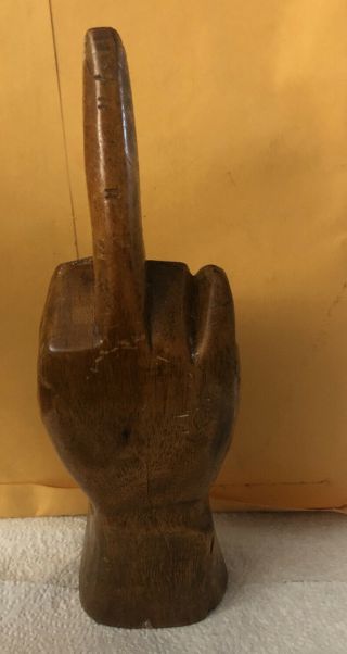 Vintage Solid Wood Carved Hand “Giving Middle Finger” Statue Figurine 2