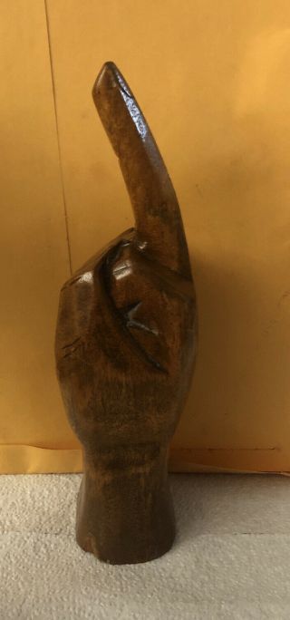 Vintage Solid Wood Carved Hand “Giving Middle Finger” Statue Figurine 3