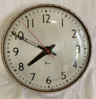 Vintage 14” Simplex Industrial School Electric Wall Clock With Dome Glass