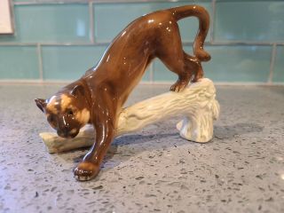 Vintage Goebel Cougar Mountain Lion On Tree Limb Porcelain