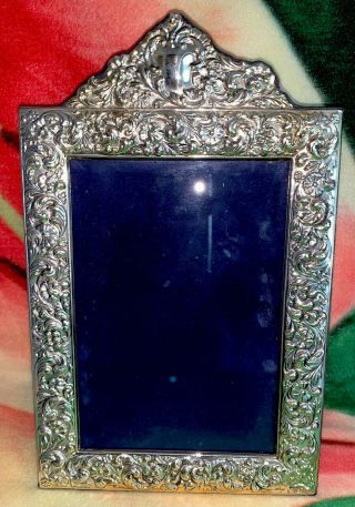 Vintage Italian Sterling Silver Rose Reposse Photo Picture Frame 5 X 7”
