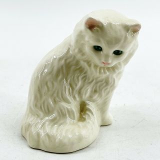 Vintage Goebel West Germany White Porcelain Persian Cat Figurine Green Eyes