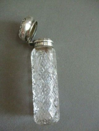 Antique Victorian Perfume Cut Glass Bottle With Hinged Sterling Silver Cover