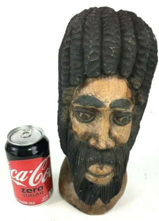 Vtg Hand Carved Solid Wood Rasta Rastafarian Tribal Head Bust Folk Art Heavy 4lb